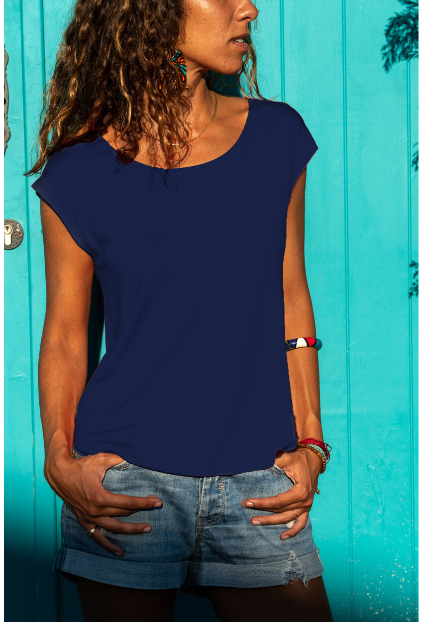 Kadın Lacivert Sırtı Çapraz T-Shirt CCK9086
