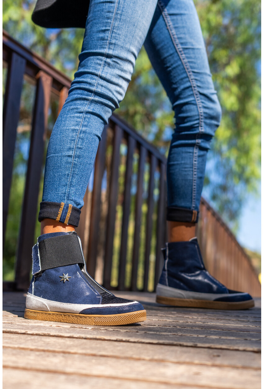 Guki35 Kadın Lacivert-Siyah Günlük Rahat Vegan Cool High Top Sneaker Gk-Puppis042