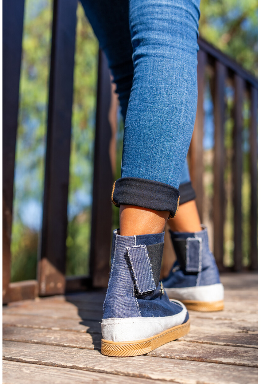 Guki35 Kadın Lacivert-Siyah Günlük Rahat Vegan Cool High Top Sneaker Gk-Puppis042