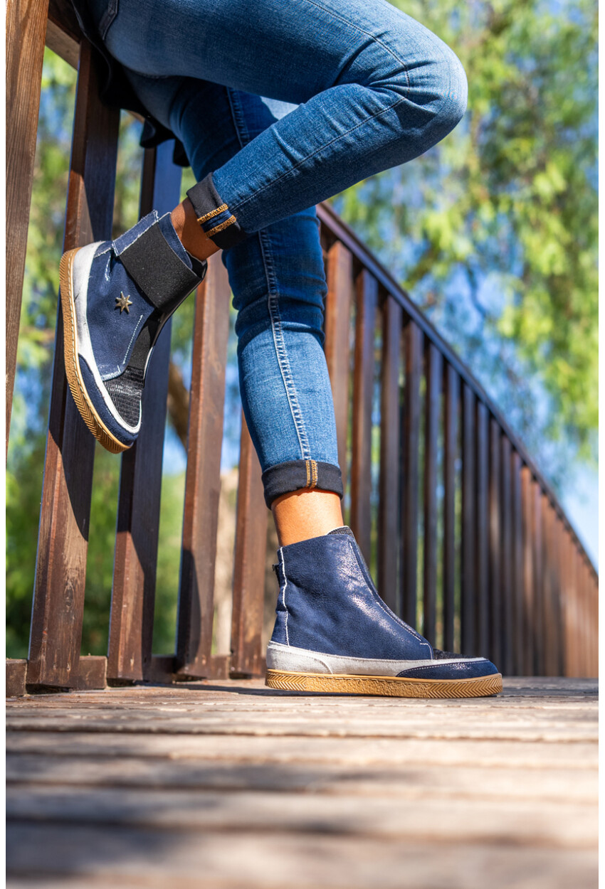 Guki35 Kadın Lacivert-Siyah Günlük Rahat Vegan Cool High Top Sneaker Gk-Puppis042