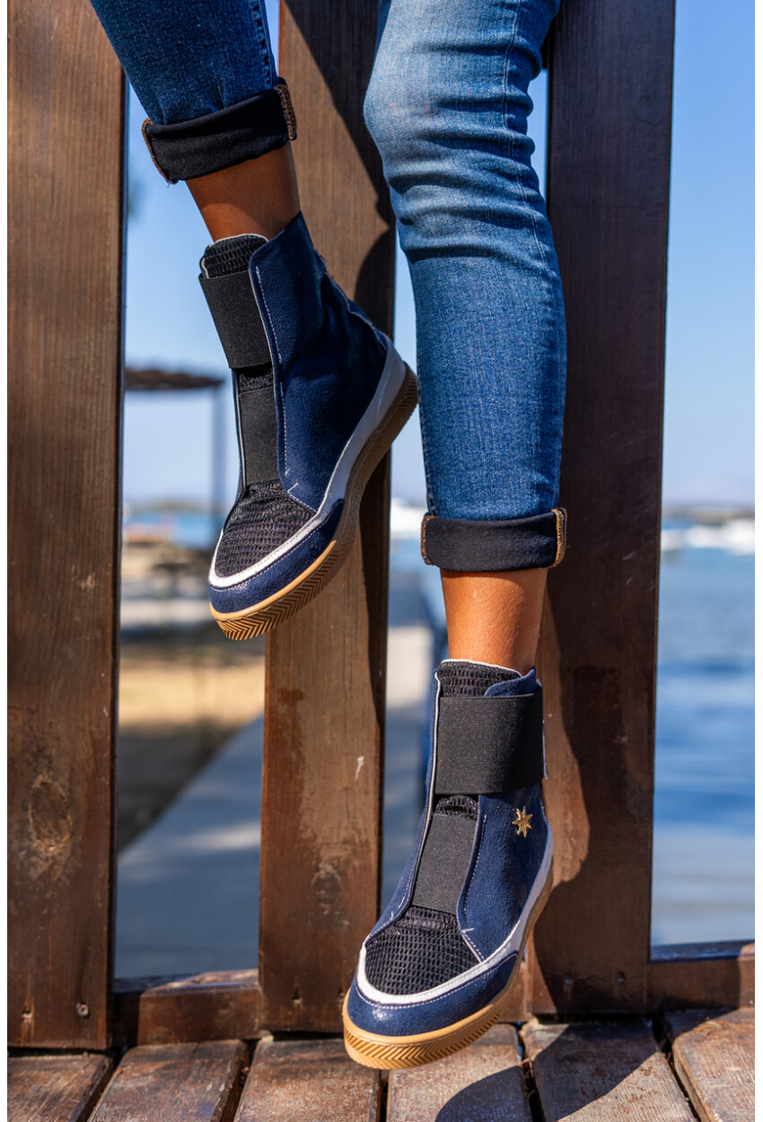 Guki35 Kadın Lacivert-Siyah Günlük Rahat Vegan Cool High Top Sneaker Gk-Puppis042