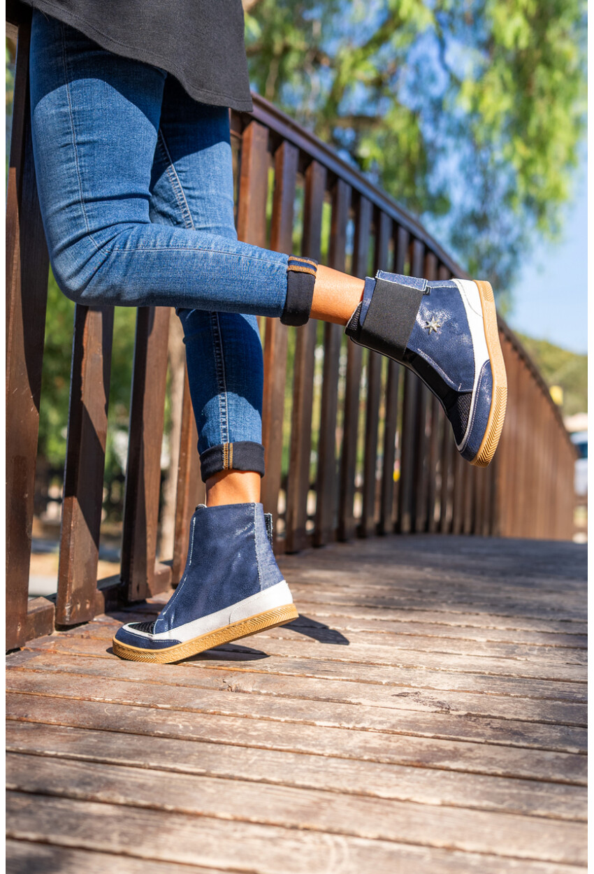 Guki35 Kadın Lacivert-Siyah Günlük Rahat Vegan Cool High Top Sneaker Gk-Puppis042