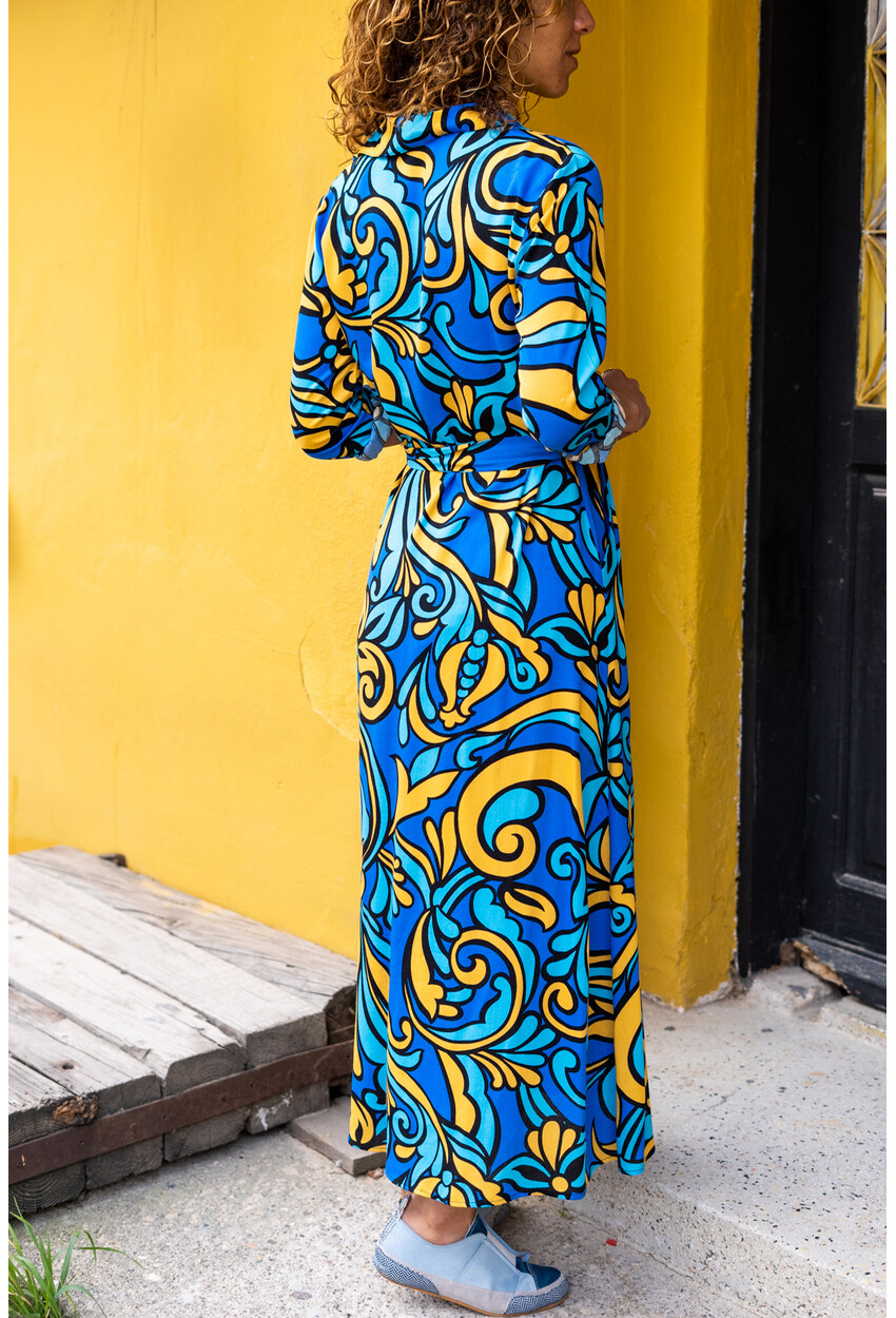 Womens Blue Belt Pocketed Skirt Kiloş Shirt Dress Bst3224