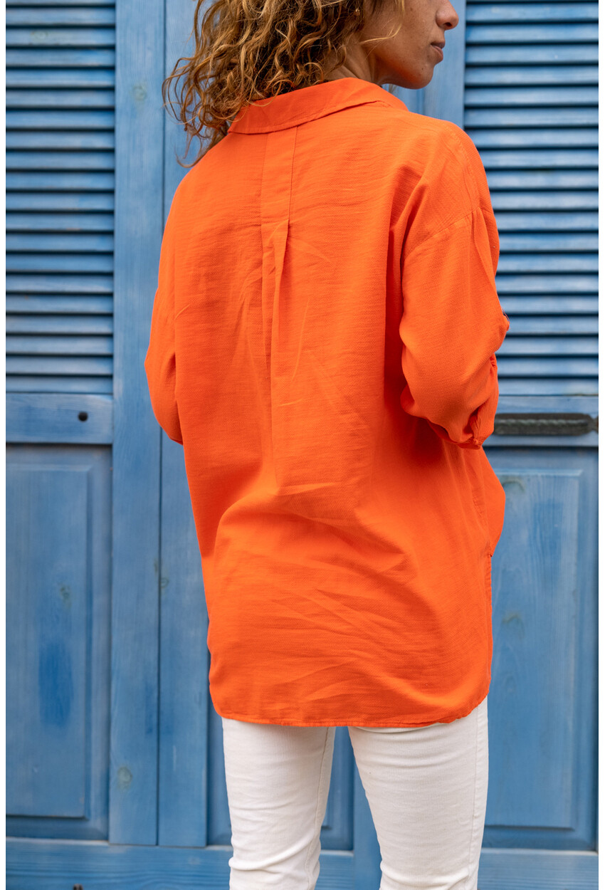 Kadın Mercan Çift Cep Özel Dokulu Gömlek AYN1823