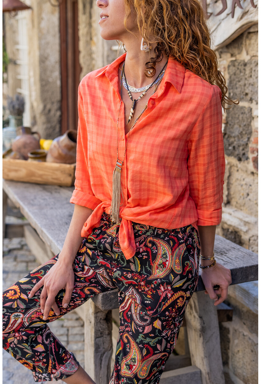 Womens Coral Self-Textured Loose Shirt bst6582