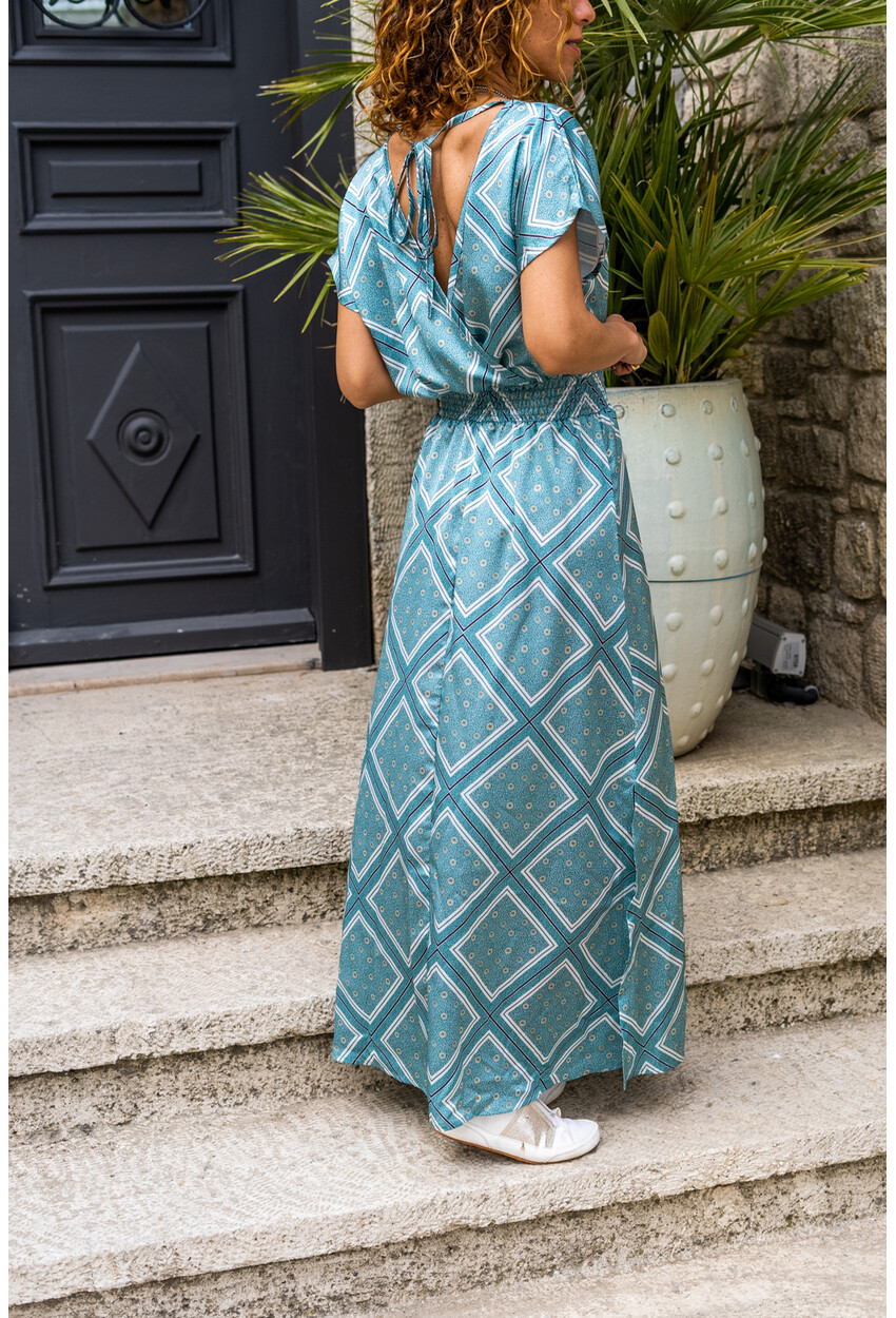 Womens Mint Double Breasted Oversized Slit Long Satin Dress Bst3239