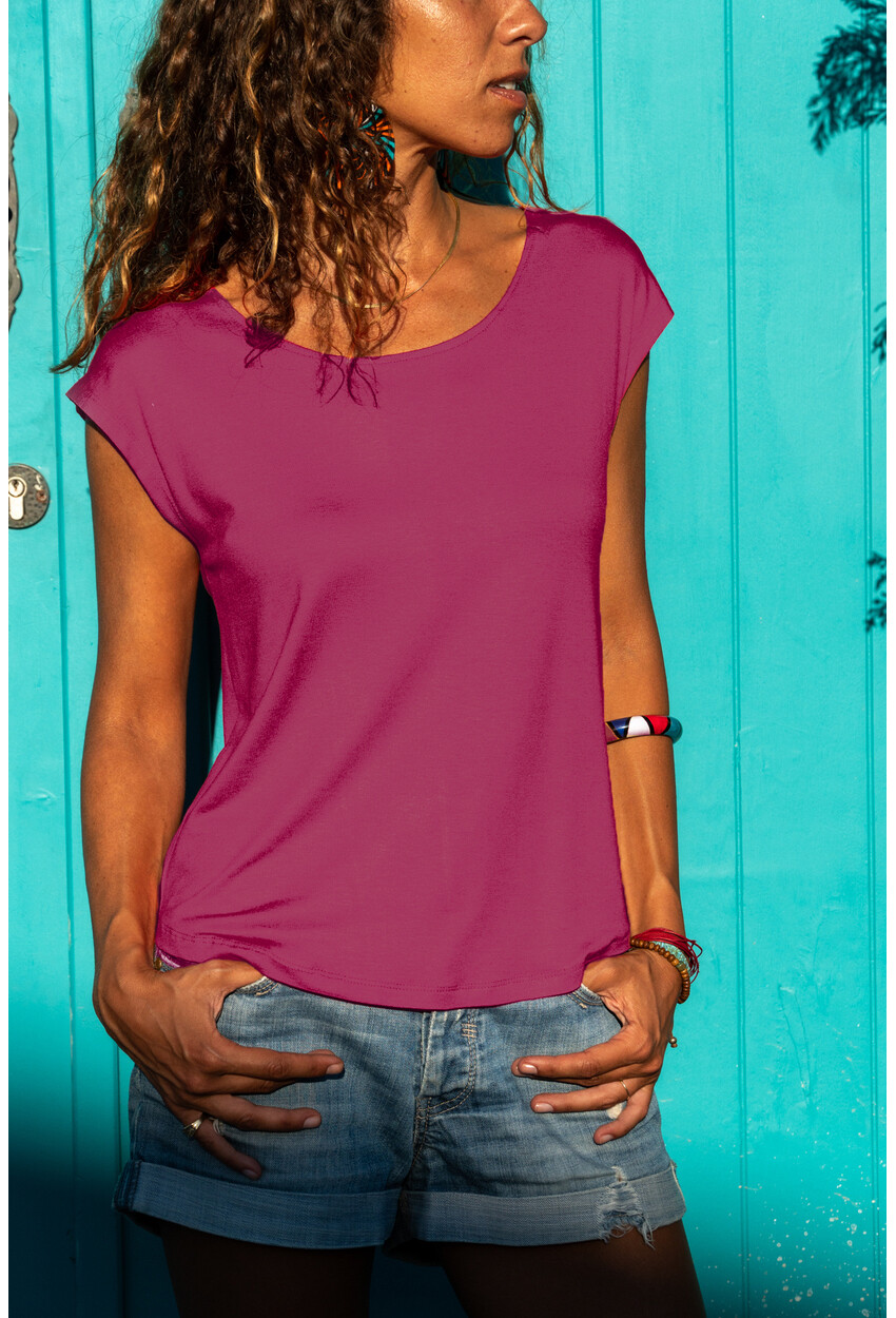 Kadın Mürdüm Sırtı Çapraz T-Shirt CCK9086