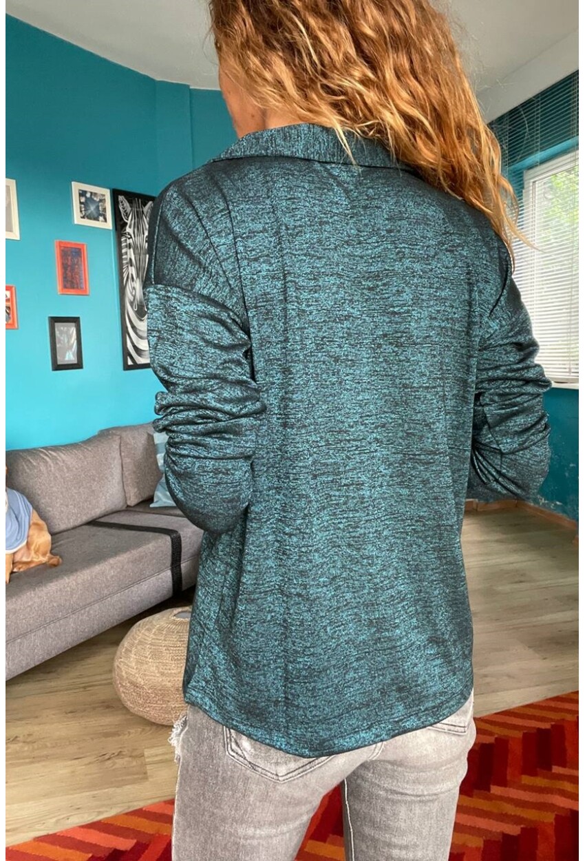 Kadın Petrol Yeşili Polo Yaka Yumuşak Dokulu Bluz Gk-Bstm2749