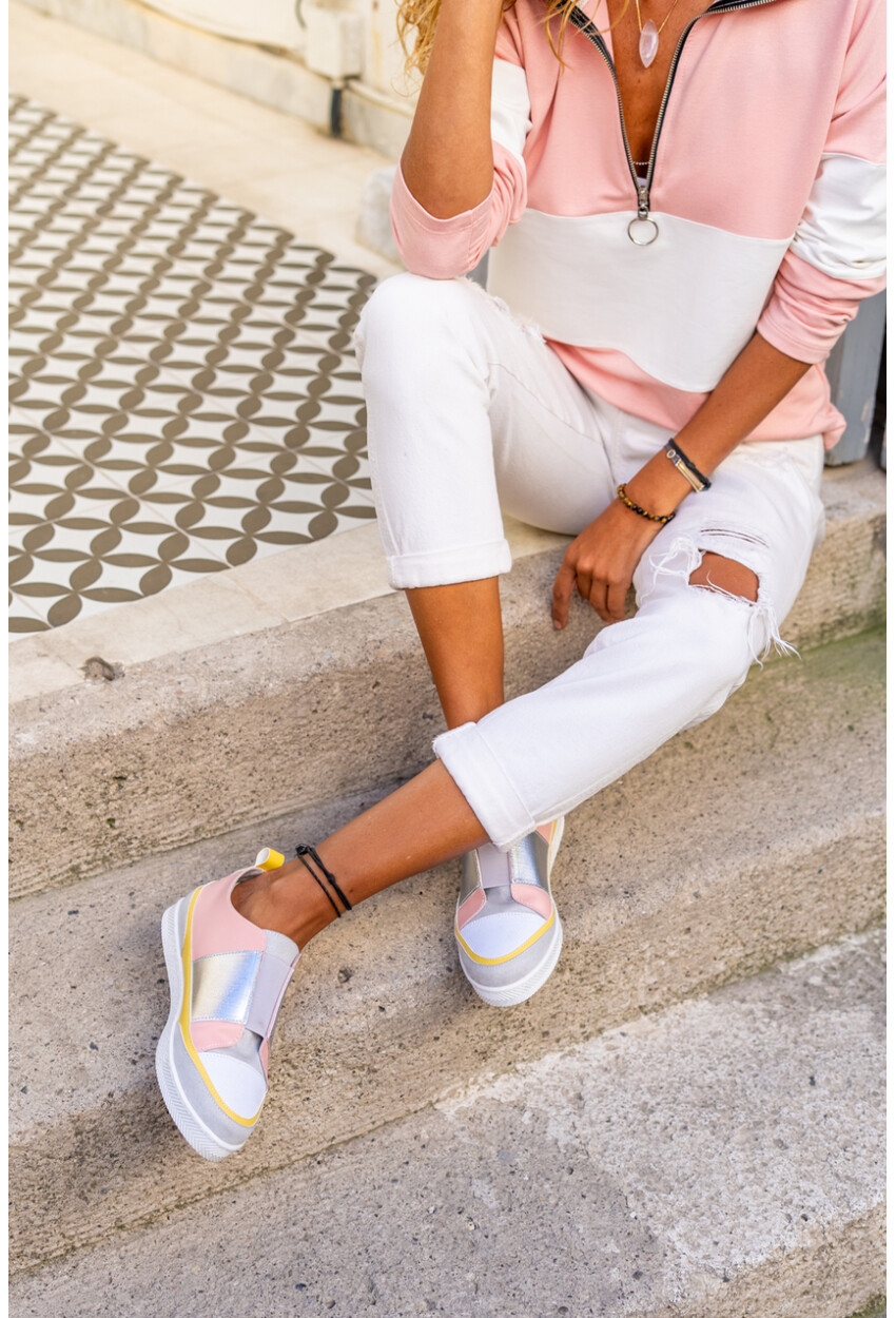 Guki35 Kadın Pudra-Gümüş Günlük Rahat Vegan Bright Sneaker Gk-Orionis039