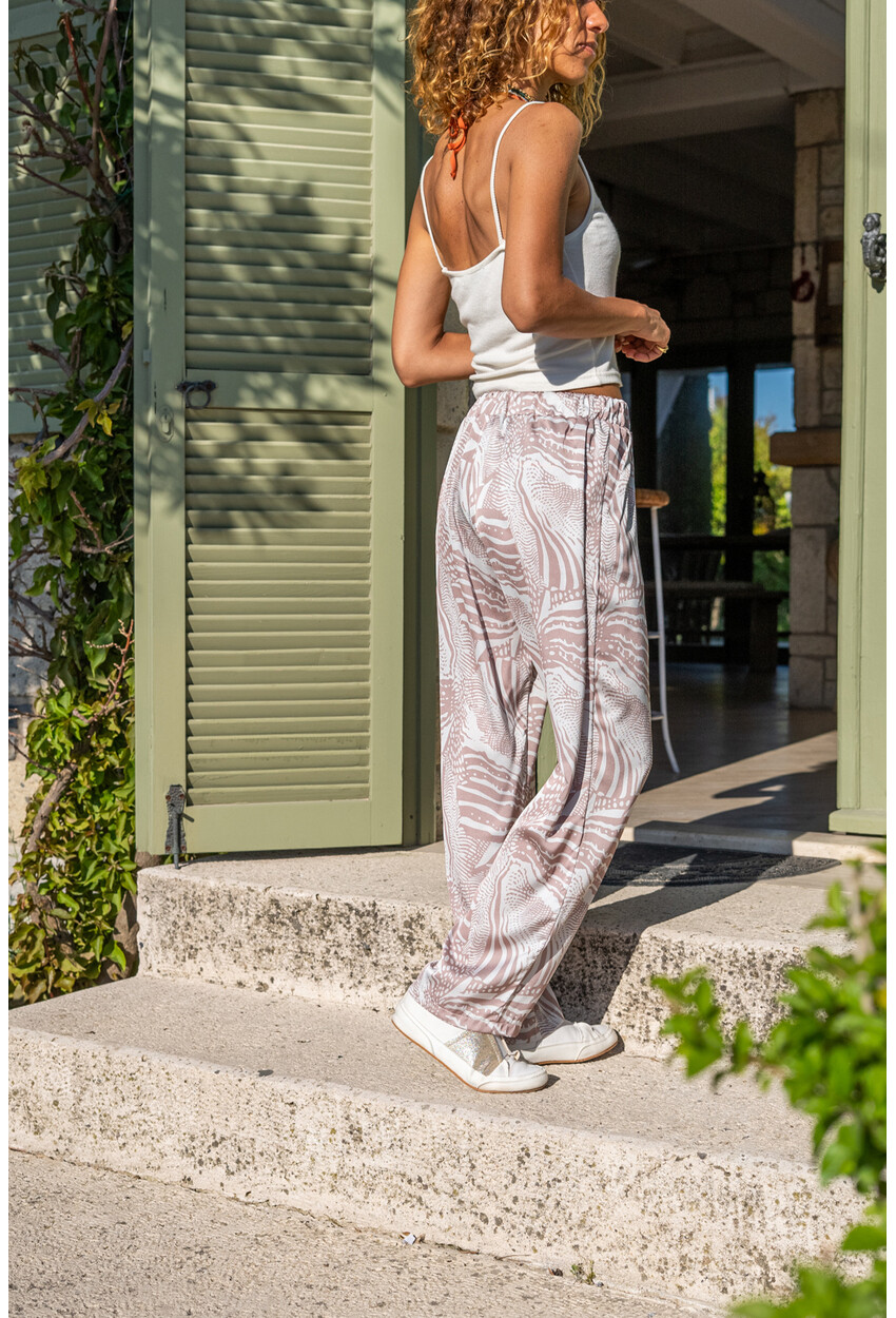 Womens Powder Satin Waist Elastic Patterned Trousers BST3249