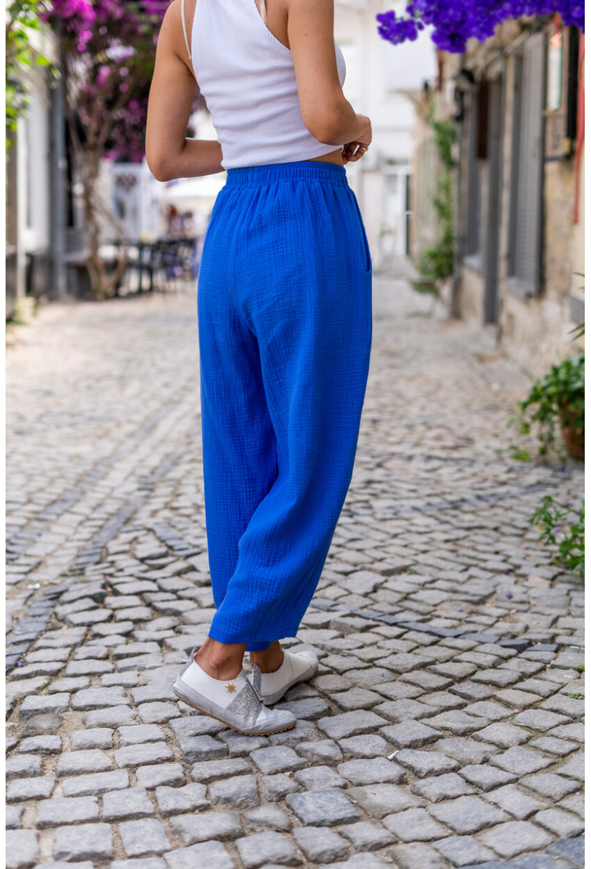 Saks Müslin Beli Lastikli Cepli Salaş Pantolon Bst3416