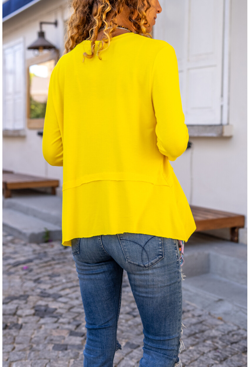 Kadın Sarı Asimetrik Kesim Yumuşak Dokulu Basic Salaş Bluz Bst3459