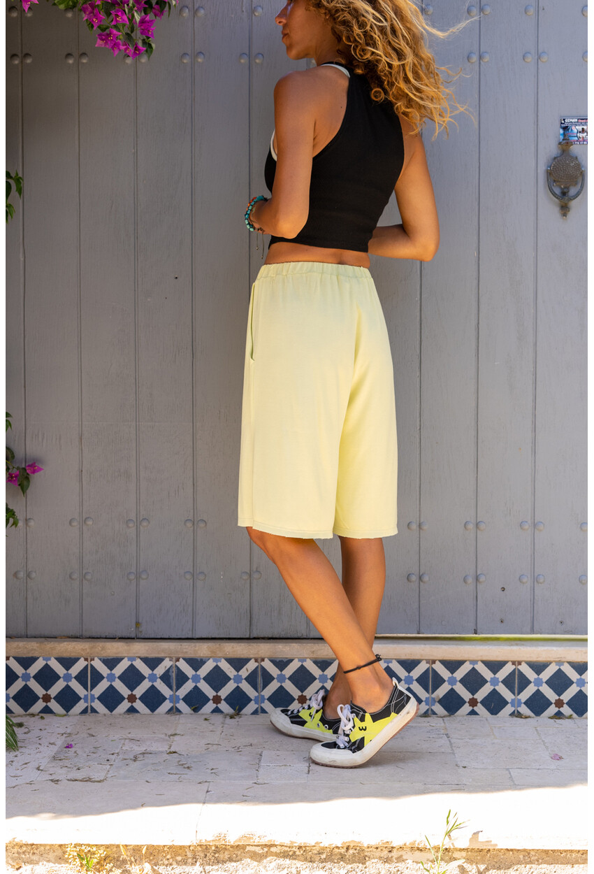 Womens Yellow Pocket Soft Textured Shorts Bst3263