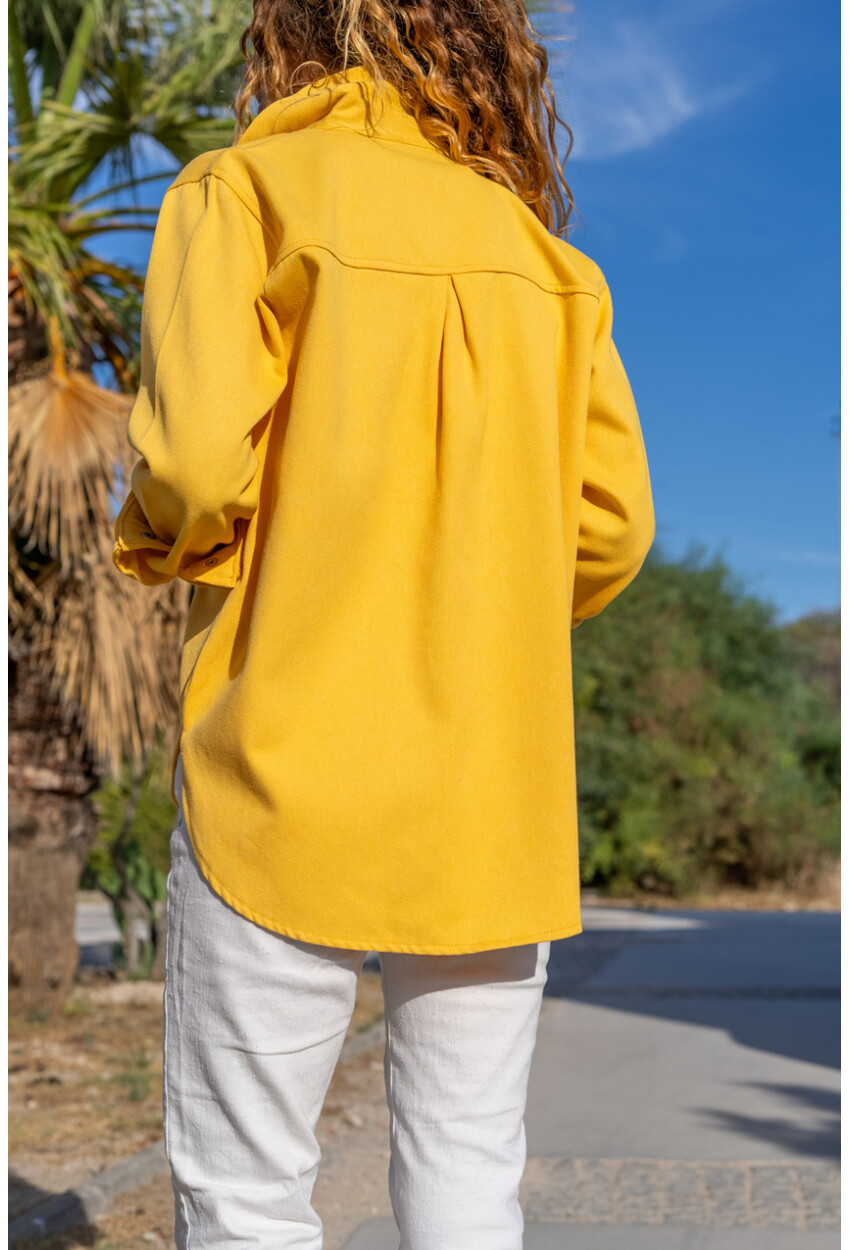 Kadın Sarı Gabardin Çift Cep Çıtçıtlı Gömlek Ceket Bst3454