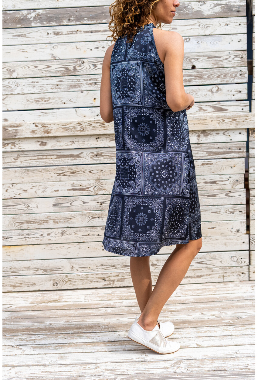 Womens Black A-Line Ethnic Patterned Satin Dress Bst3238