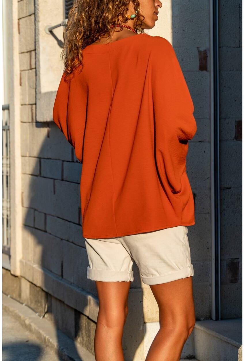 Womens Black Airobin Double Sleeve Loose Blouse GK-BST2943