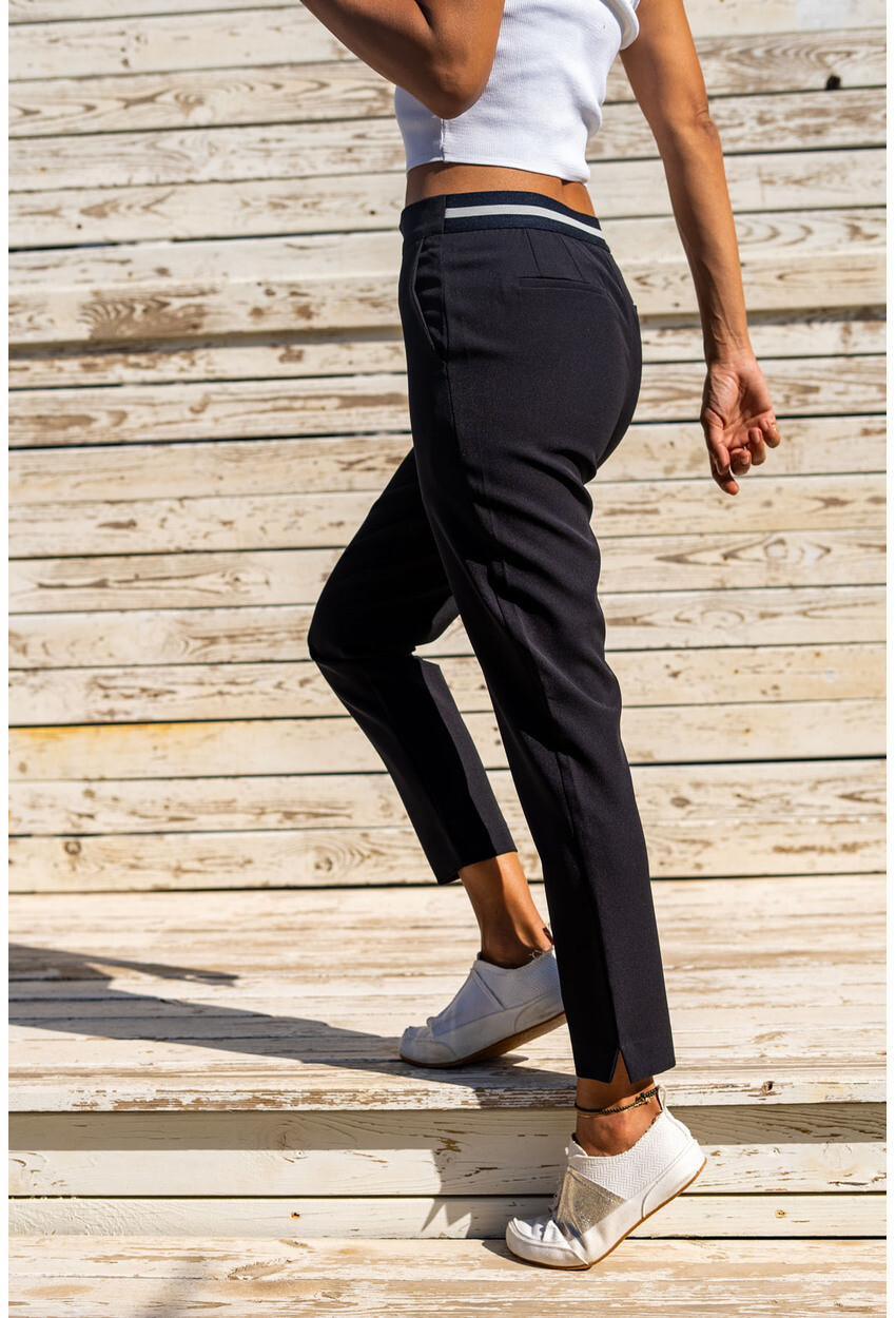 Womens Black Waistband Striped Pencil Pants GK-ART205