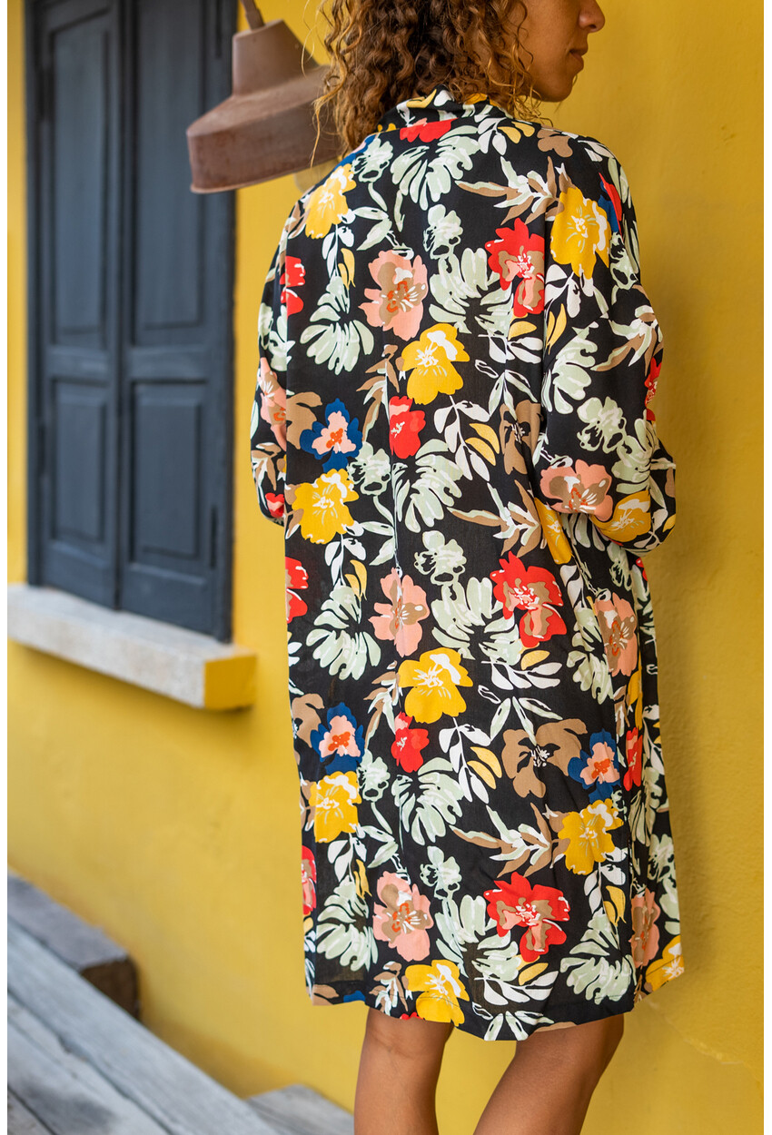 Kadın Siyah Desenli Salaş Kimono BST3158S