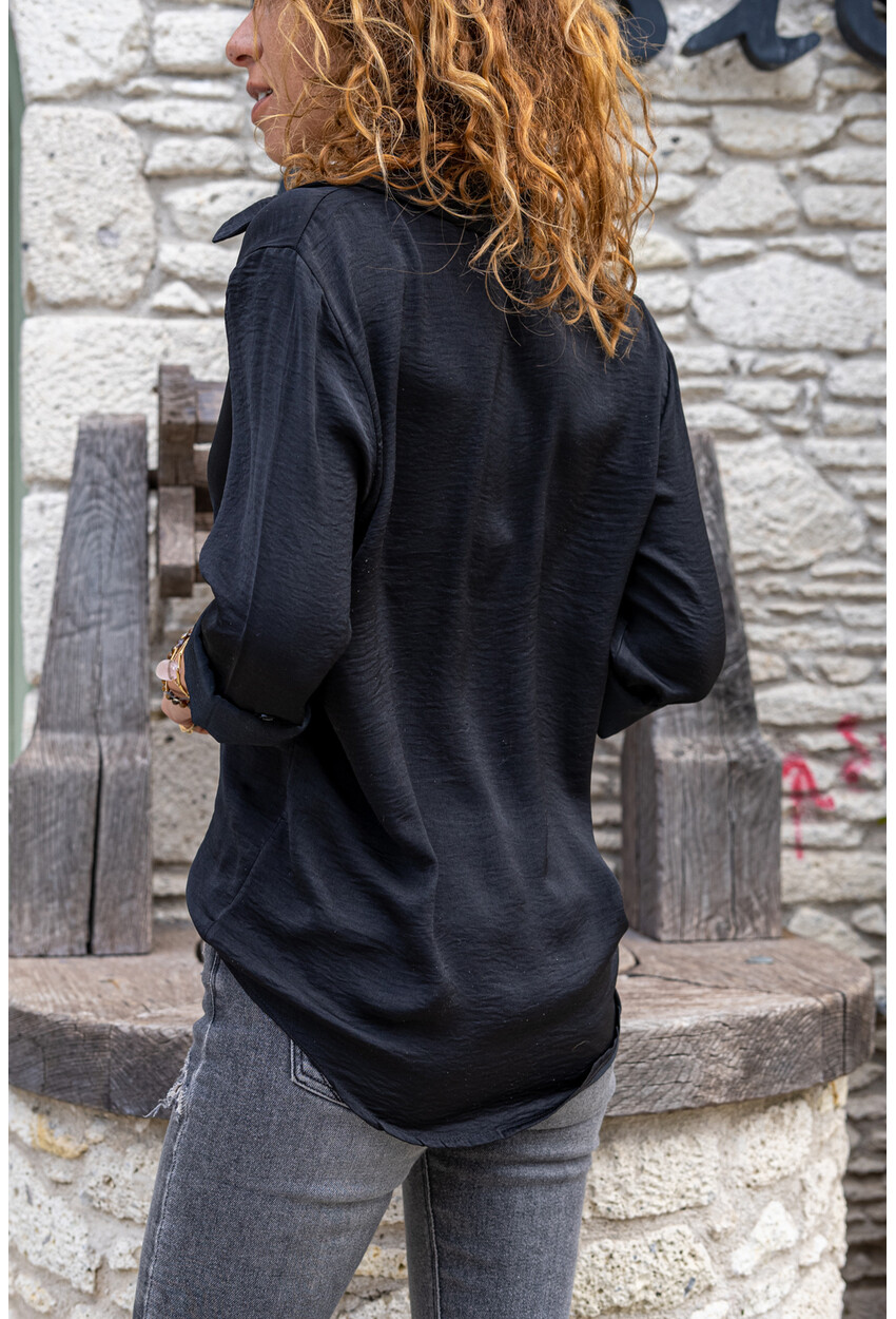 Womens Black Hidden Pat Satin Shirt BST3211