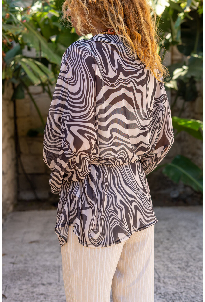 Kadın Siyah Kendinden Kemerli Desenli Salaş Kimono Rsd3034