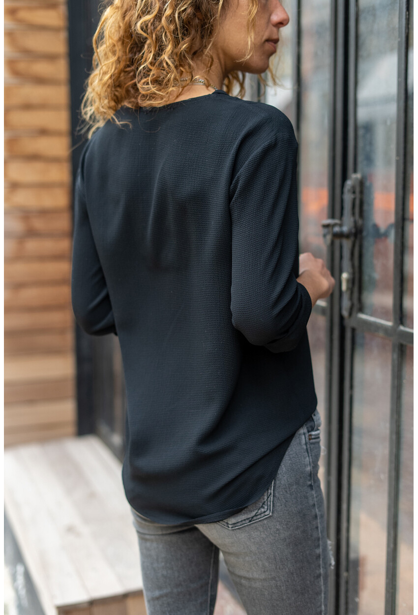 Womens Black Tissue Collar Crepe Shirt BST6458