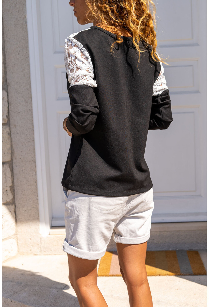 Kadın Siyah Robası Dantel Detaylı Sweatshirt Cck3100