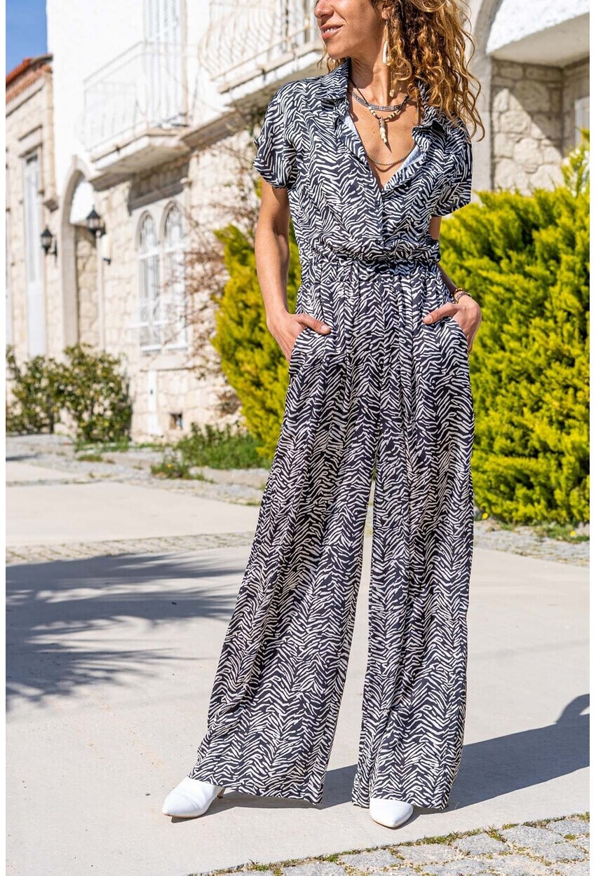 Siyah Saten Beli Lastikli Cepli Bol Paça Tulum Bst3235