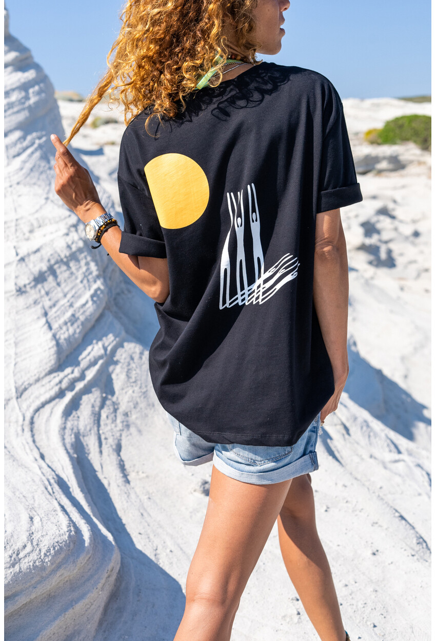 Womens Black Back Printed Oversize T-Shirt Dv1