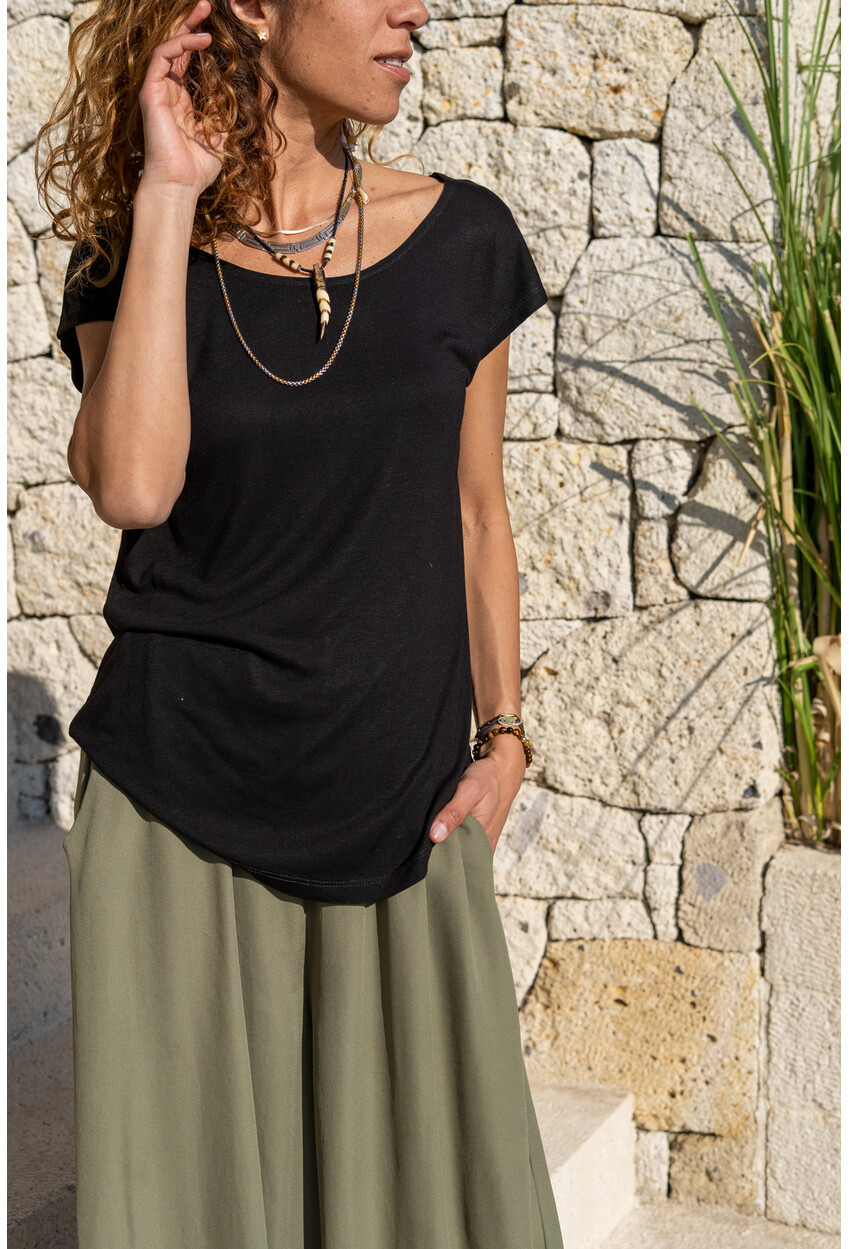 Womens Black Cross Back T-Shirt GK-CCK9086