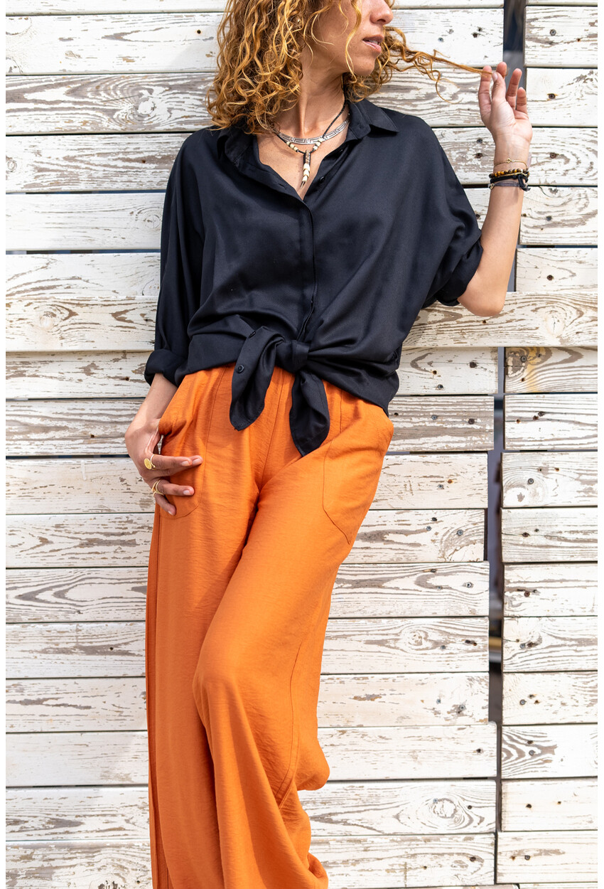 Womens Black Bat Sleeve Self Textured Loose Shirt Bst6460