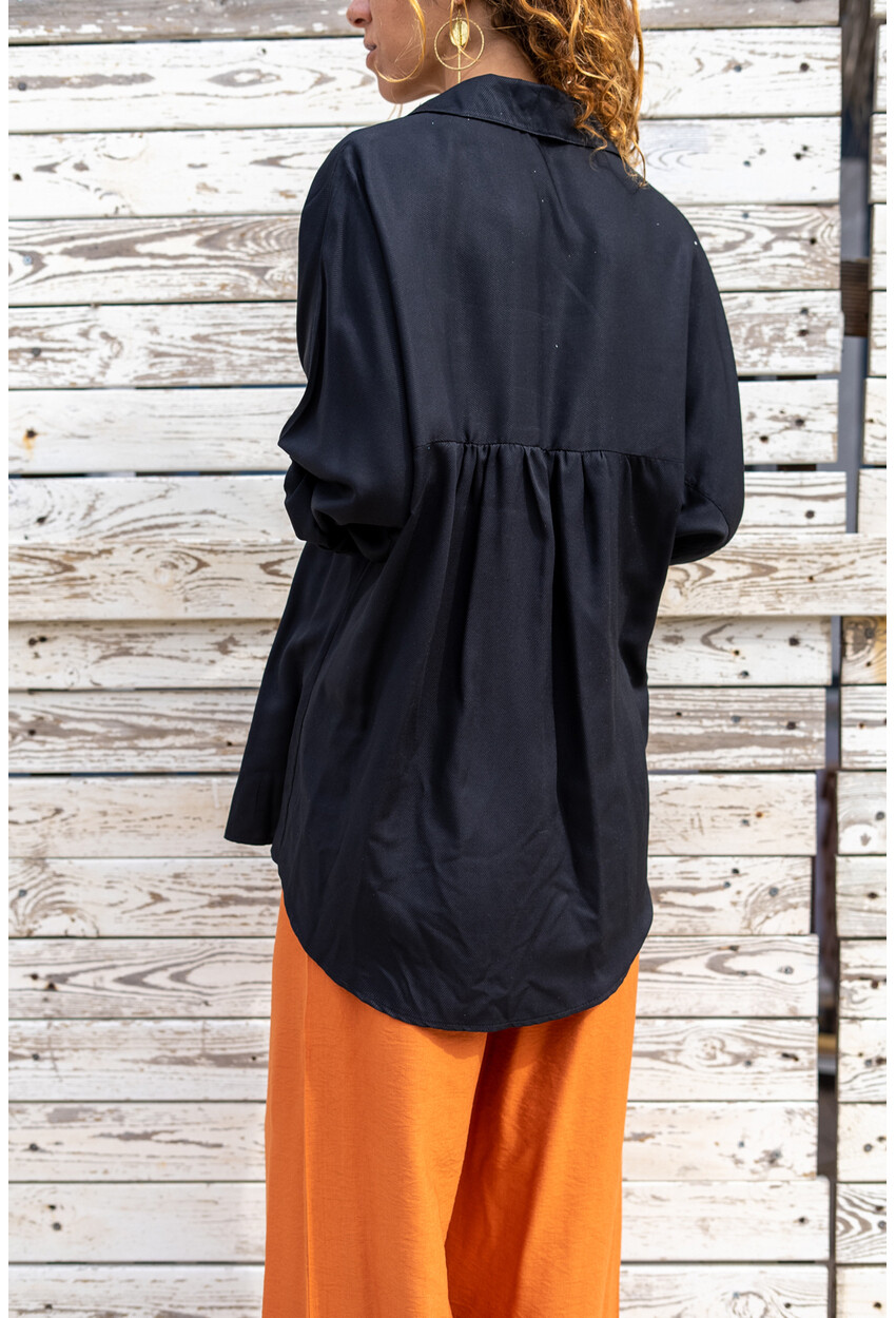 Womens Black Bat Sleeve Self Textured Loose Shirt Bst6460