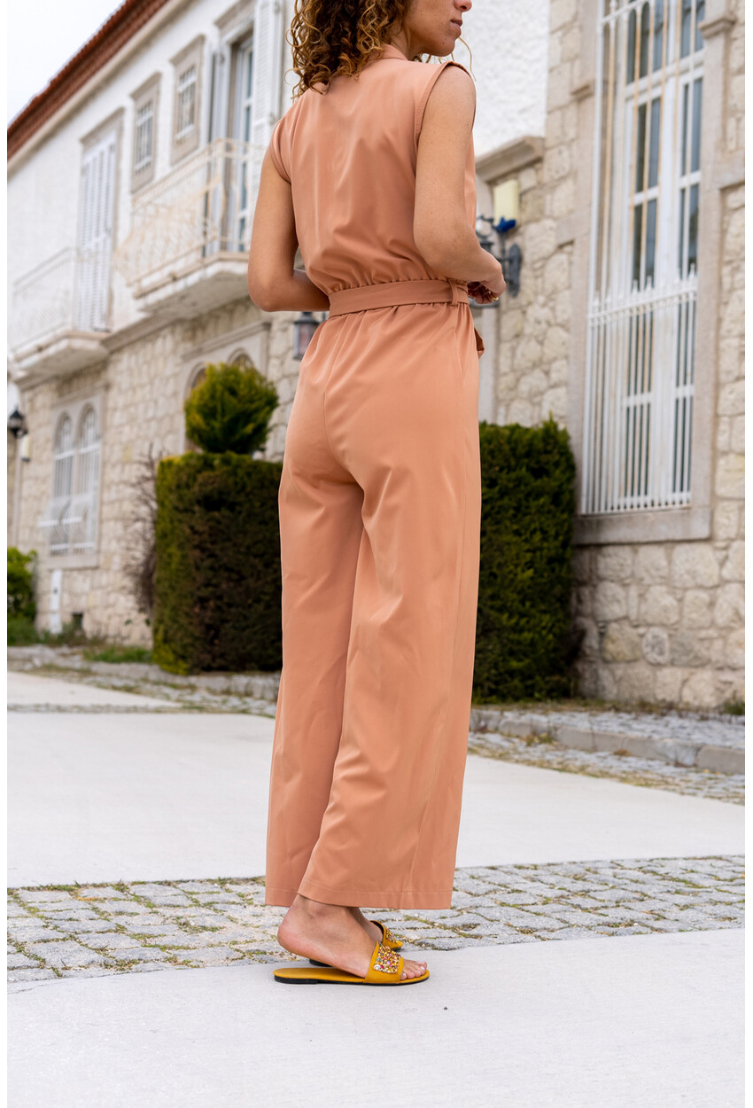 Kadın Somon Yarım Patlı Beli Büzgülü Kemerli Bol Paça Tulum Bst3125