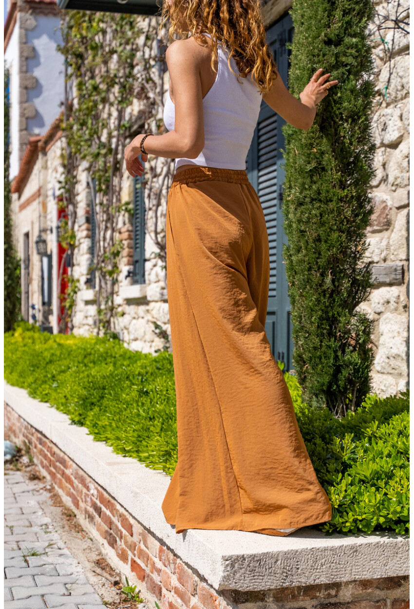 Kadın Taba Beli Lastikli Cepli Bol Paça Yumuşak Dokulu Salaş Pantolon BST3391