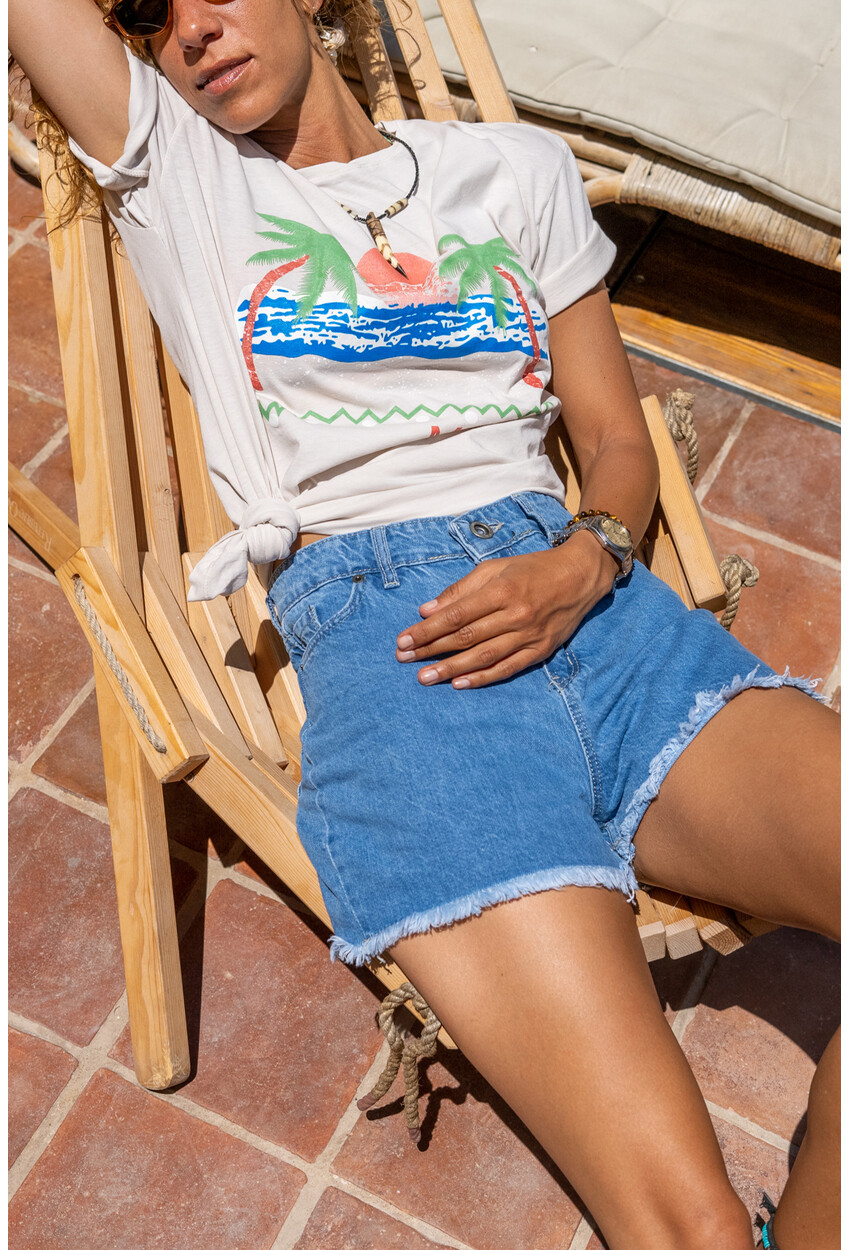 Kadın Taş Palmiye Baskılı Oversize T-Shirt Dv3