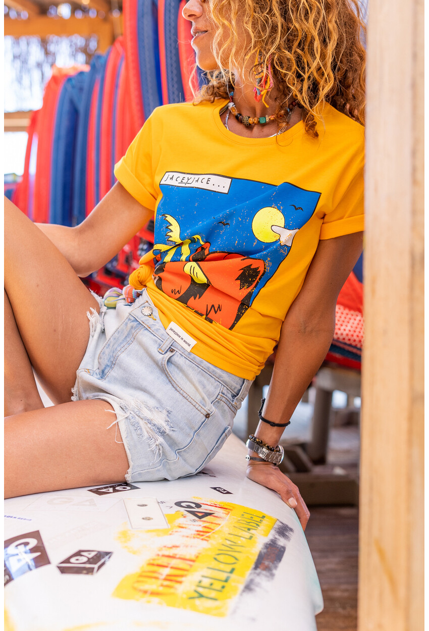 Kadın Turuncu Ayı Baskılı Oversize T-Shirt Pn34