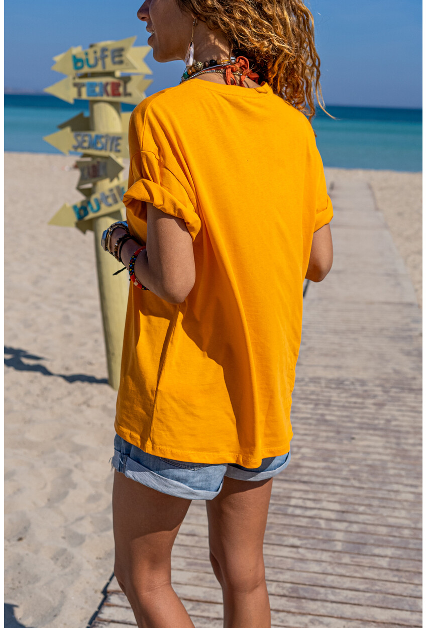 Womens Orange Printed Oversize T-Shirt Dv5