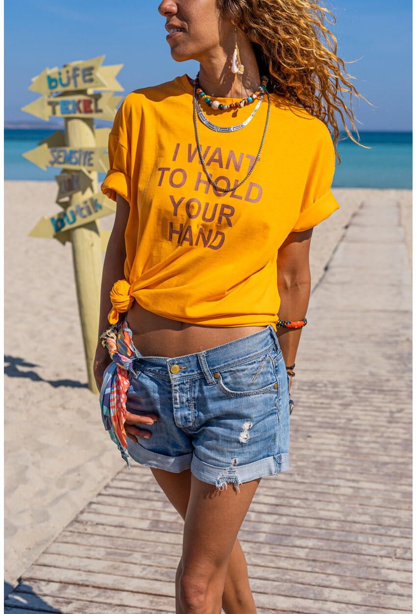 Womens Orange Printed Oversize T-Shirt Dv5