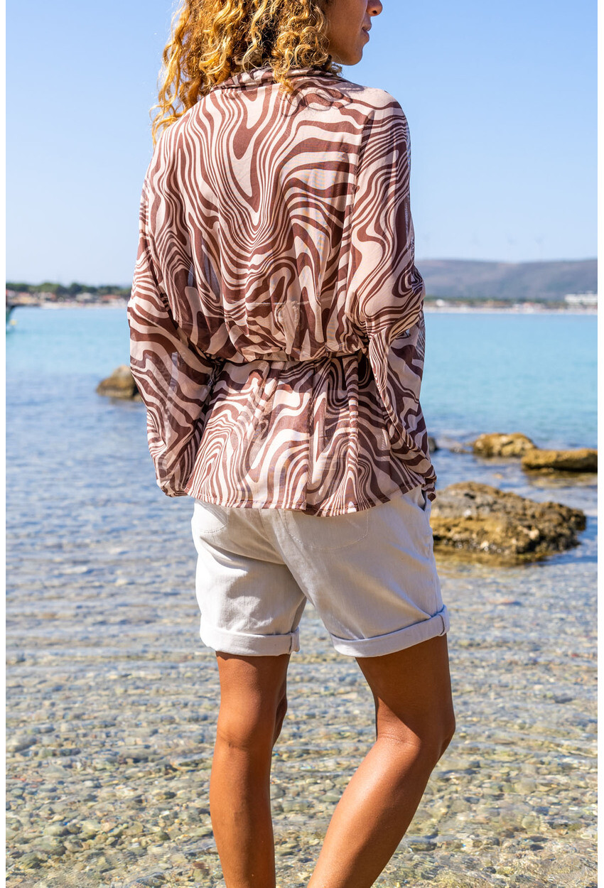 Kadın Vizon Kendinden Kemerli Desenli Salaş Kimono Rsd3034