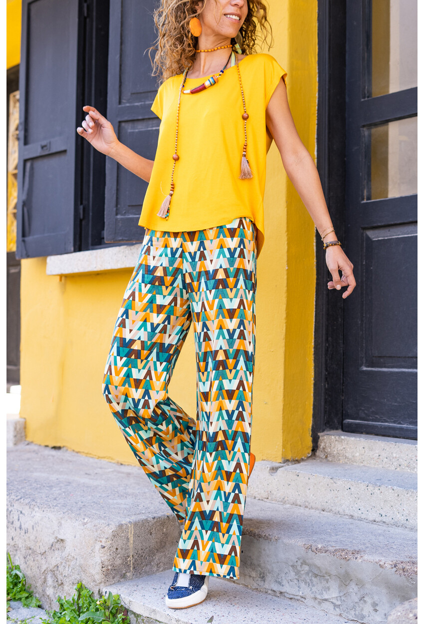 Womens Green Elastic Waist Wide Leg Loose Trousers CCK9078