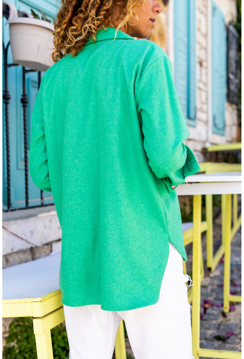 Kadın Yeşil Kaşe Oversize Çift Cep Ceket Gömlek Bst3275