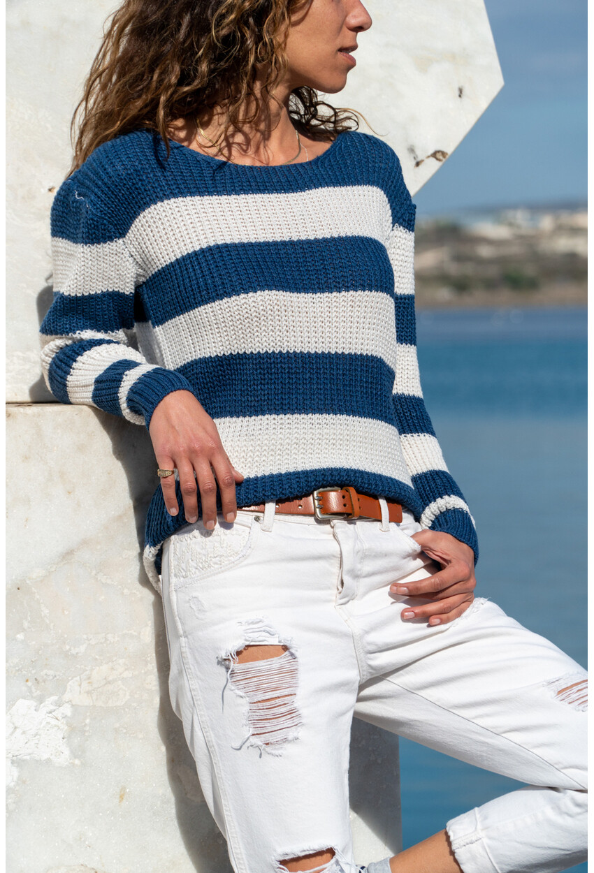 Lacivert Çizgili Oversize Kazak Gk-Bstk1006