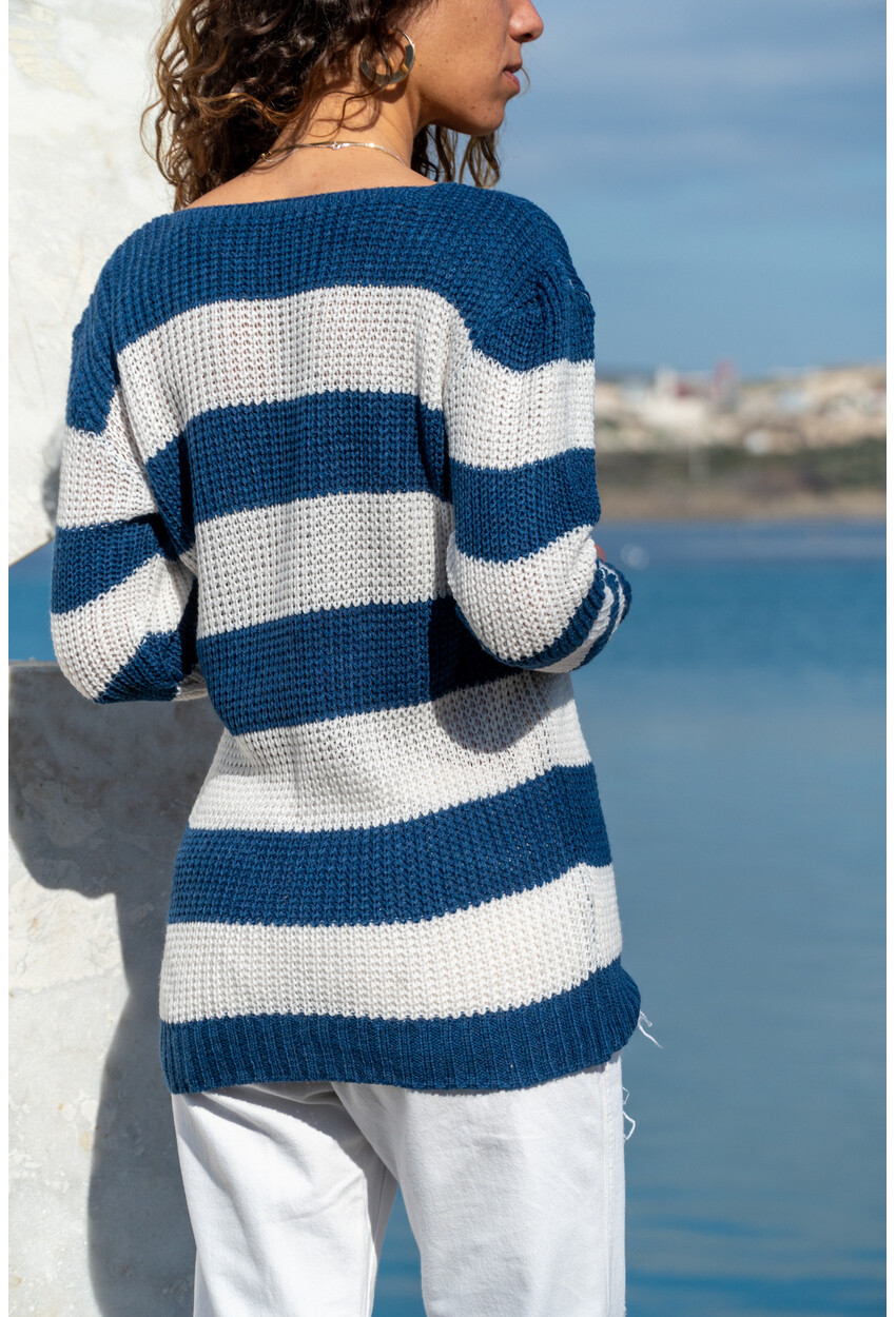 Lacivert Çizgili Oversize Kazak Gk-Bstk1006