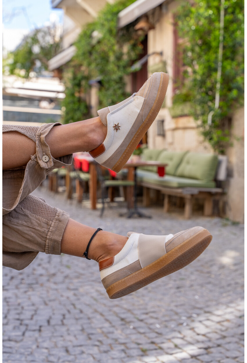 GUKI35 Kadın Bej Günlük Rahat Vegan Style Sneaker