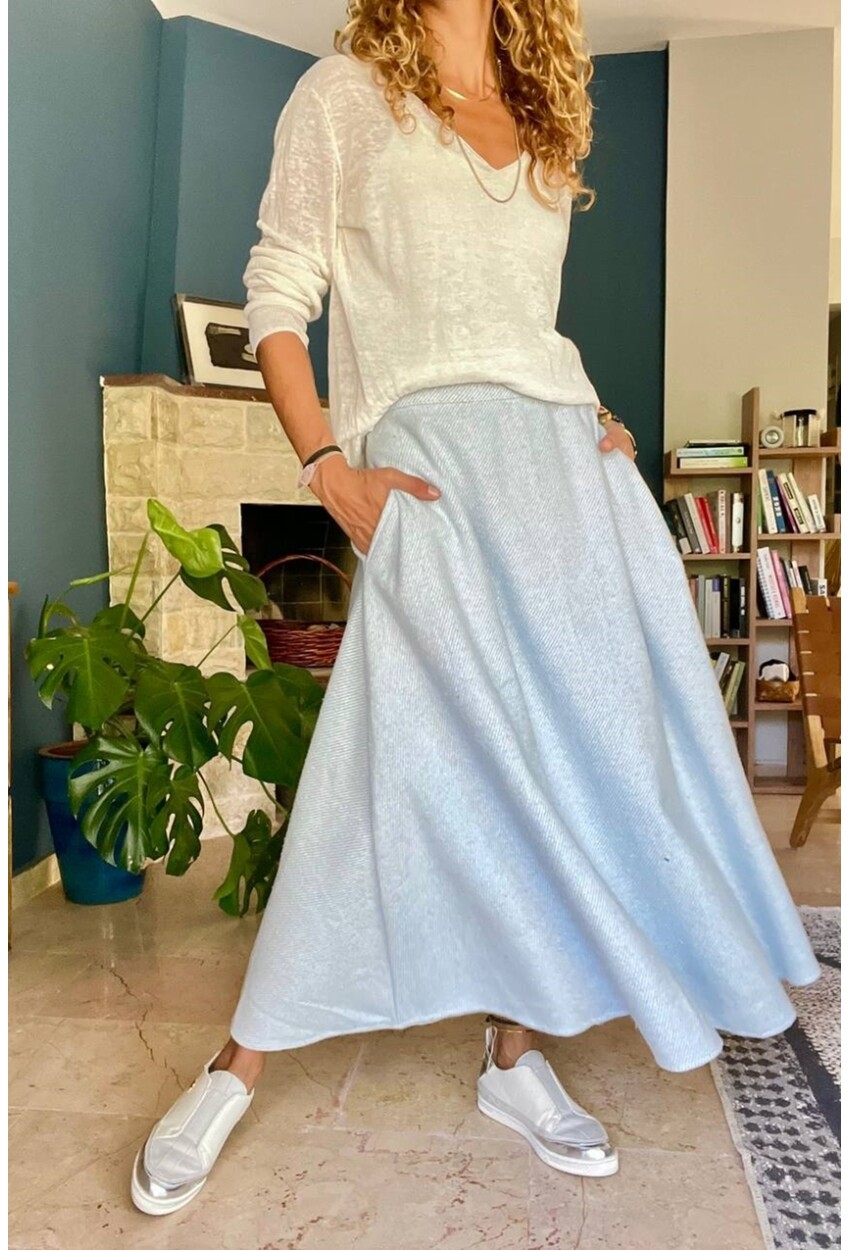 Kadın Bebe Mavi Cepli Yumuşak Dokulu Uzun Kiloş Kaşe Etek BST700-3528