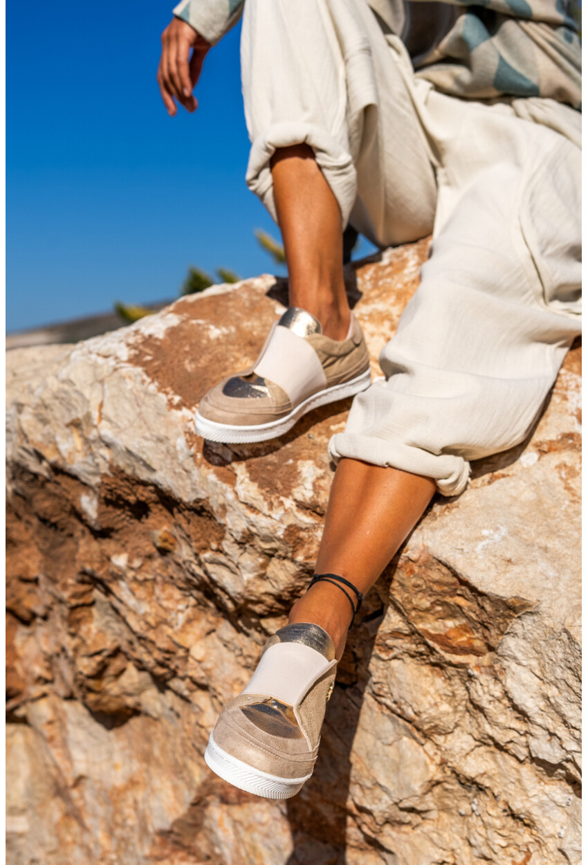Guki35 Kadın Bej-Gold Günlük Rahat Vegan All Sneaker Gk-Spica053