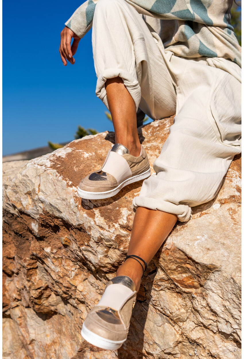 Guki35 Kadın Bej-Gold Günlük Rahat Vegan All Sneaker Gk-Spica053