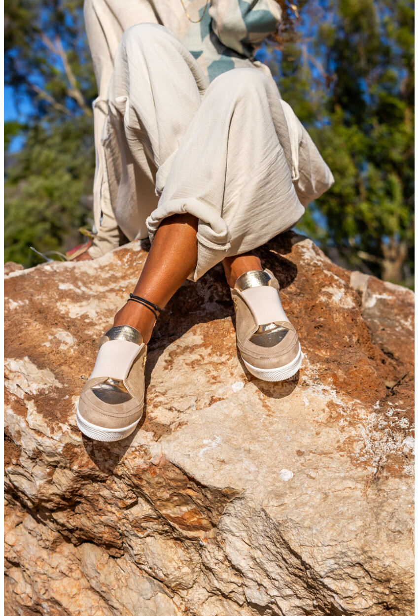 Guki35 Kadın Bej-Gold Günlük Rahat Vegan All Sneaker Gk-Spica053
