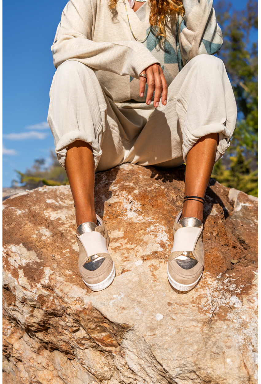 Guki35 Kadın Bej-Gold Günlük Rahat Vegan All Sneaker Gk-Spica053