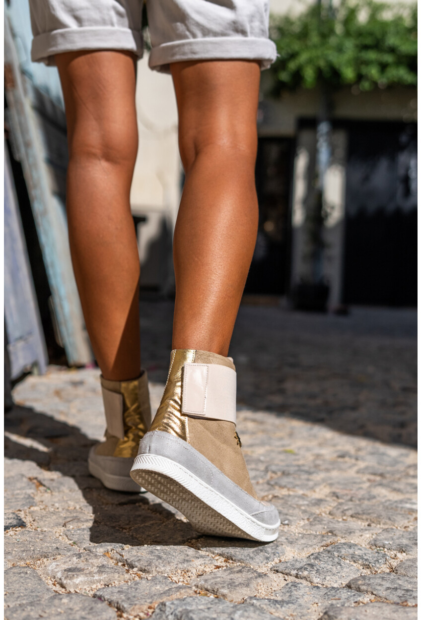 Guki35 Kadın Bej-Gold Günlük Rahat Vegan Compassion High Top Sneaker Gk-Puppis046