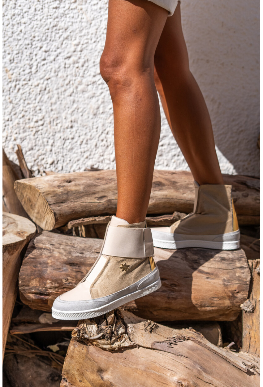 Guki35 Kadın Bej-Gold Günlük Rahat Vegan Compassion High Top Sneaker Gk-Puppis046